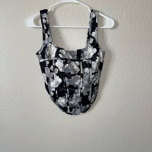 Fashion Nova Black and White Floral Blouse